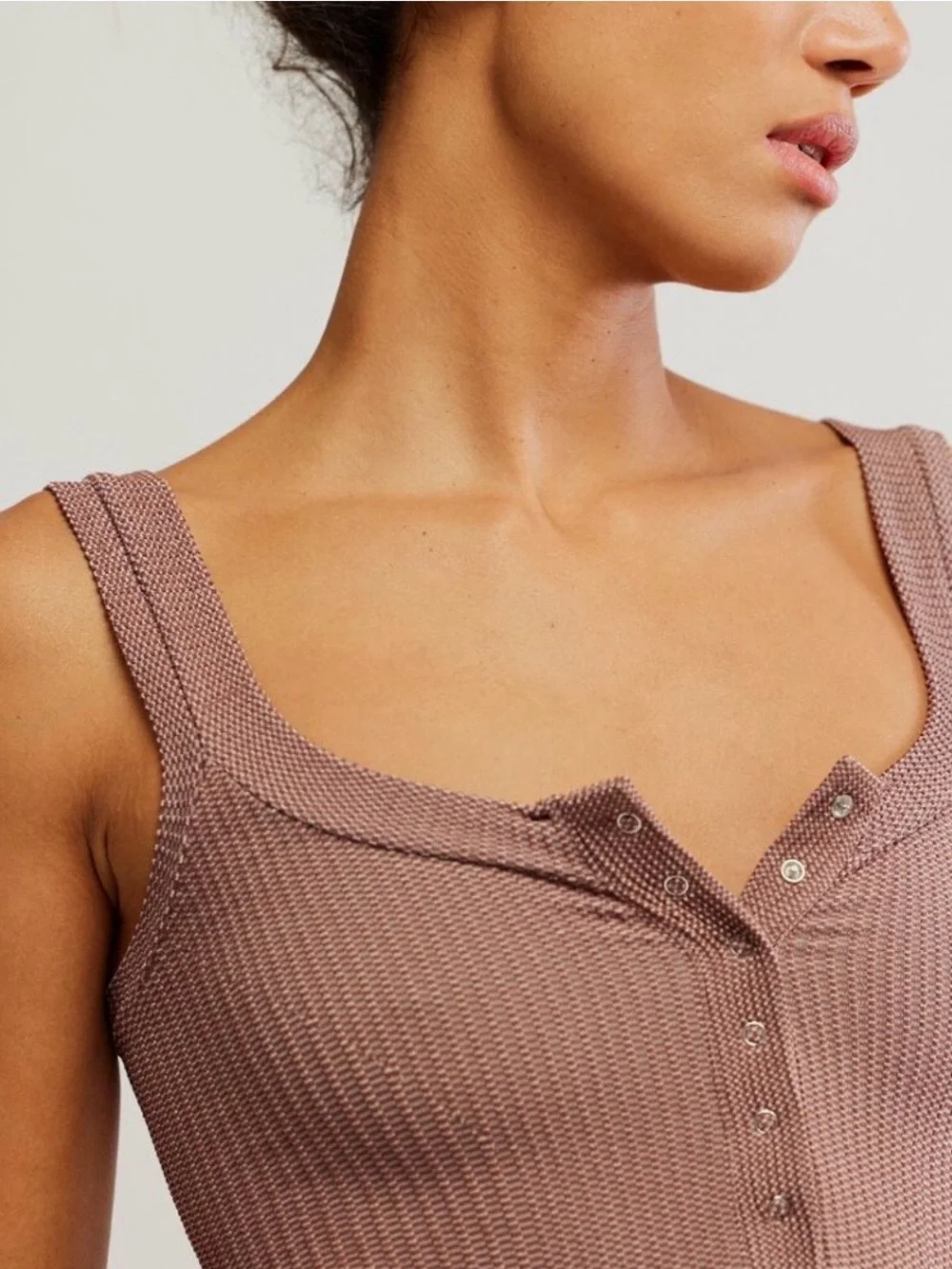 FREE PEOPLE Clean Slate Henley Tank in Mink Size XS/S